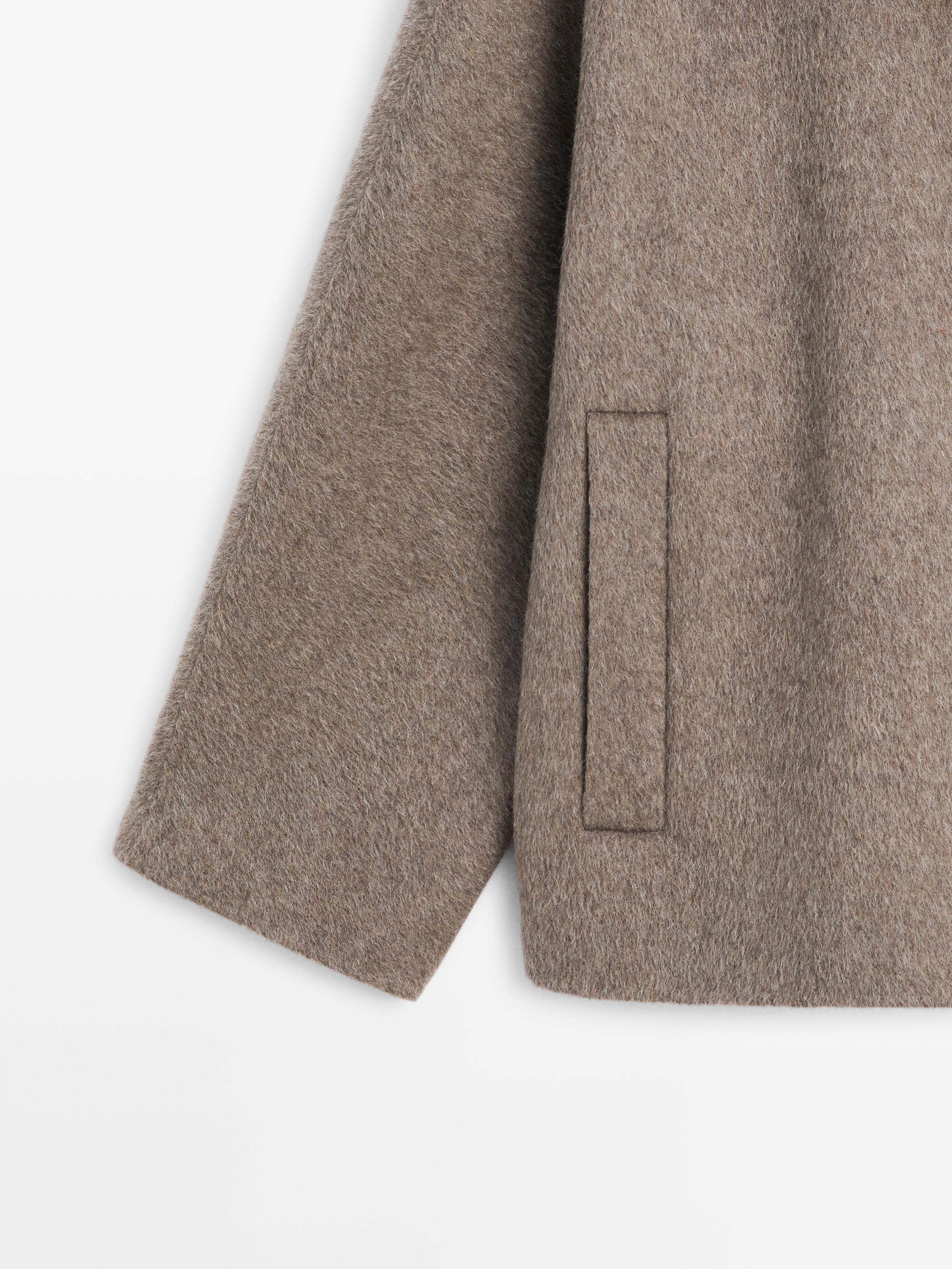 Mid-length wool blend coat with high neck